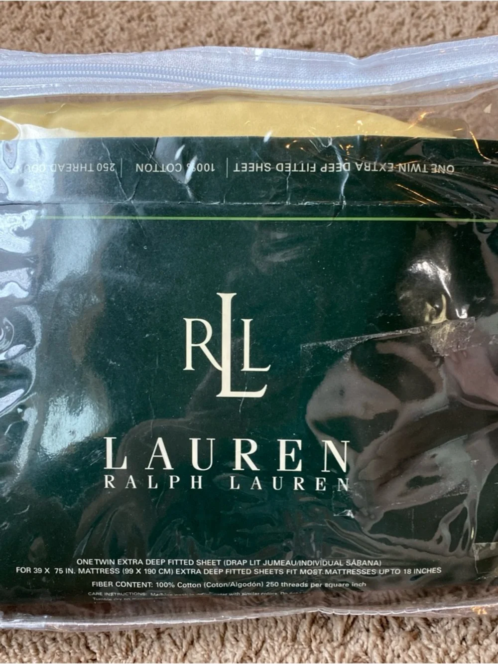 Lauren Ralph Lauren Twin Sheet Set Yellow Cotton 250 Thread Count Deep Vintage